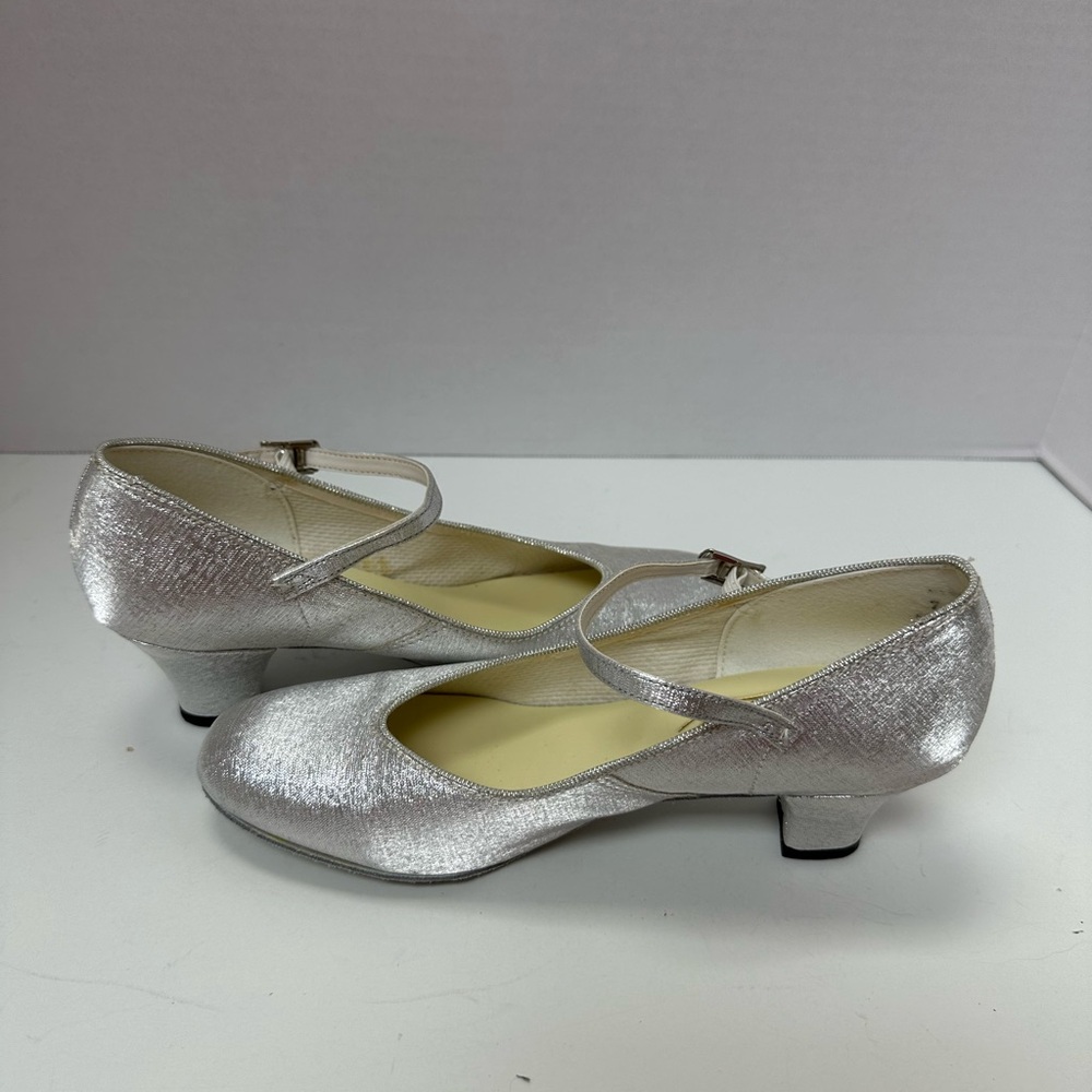 Metallic Silver Mary Jane Low Heel Pumps for Women - Classic Strap